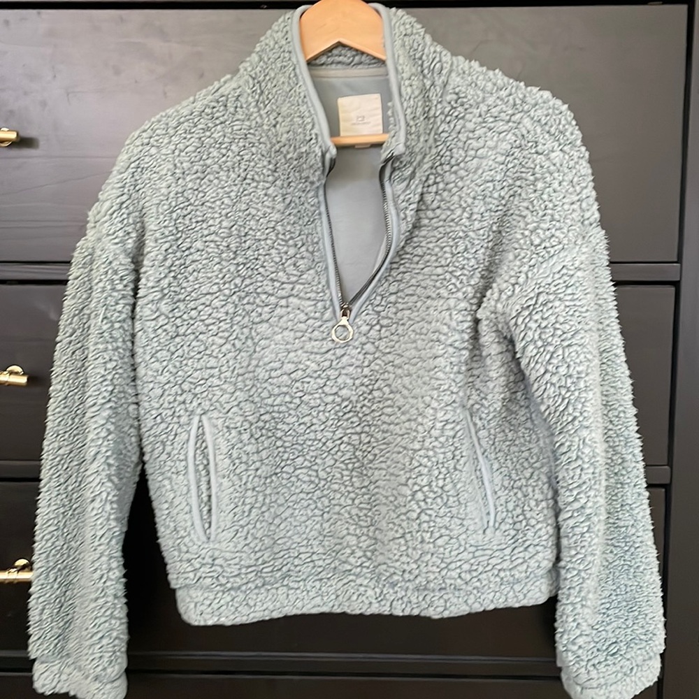 Green Sherpa 3/4 zip pullover